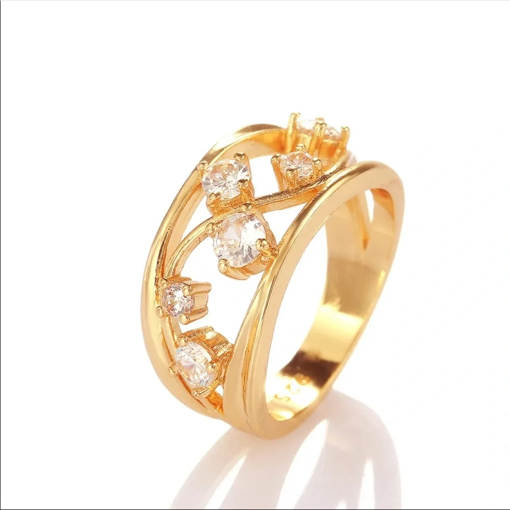New Women’s Yellow Gold Plated Diamond Ring - Picture 2 of 8